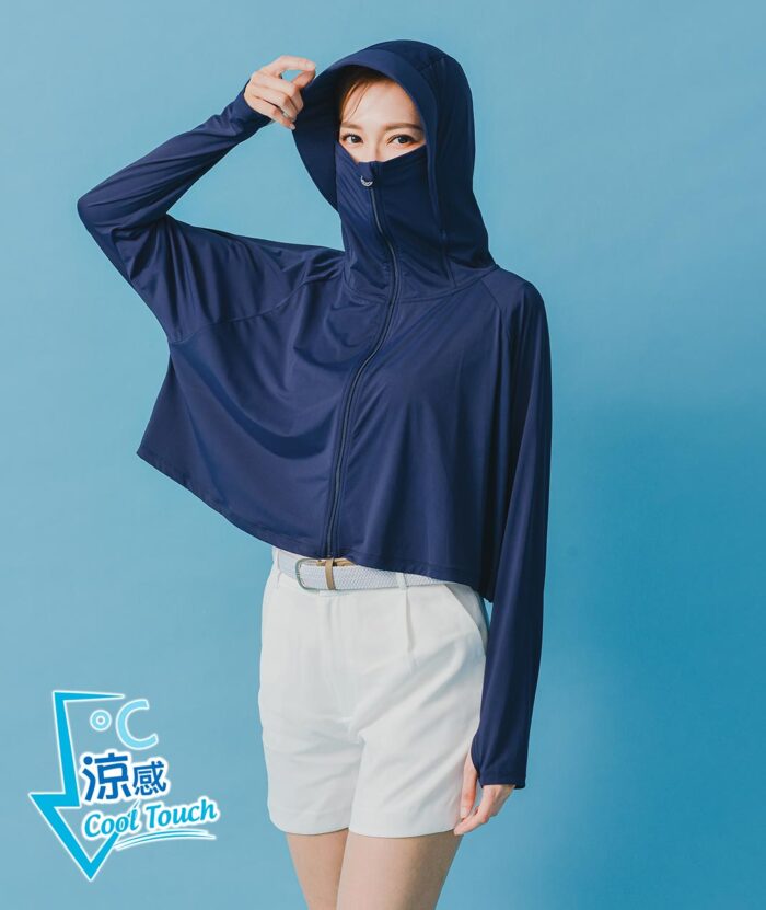 抗UV-冰纖彈力口罩連帽披風外套-女