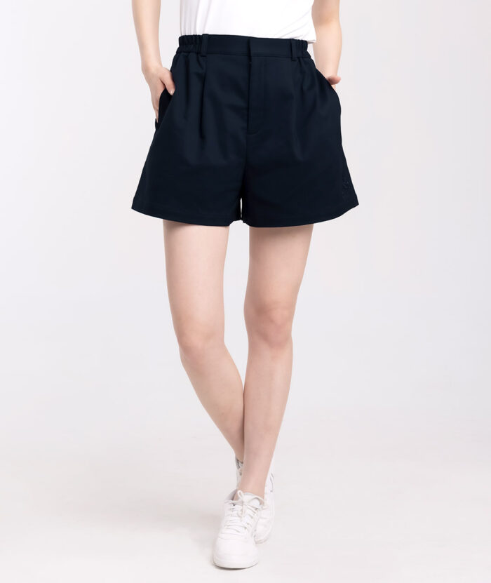 抗UV-微彈簡約修身寬版短褲-女 - 靛藍色#69, M