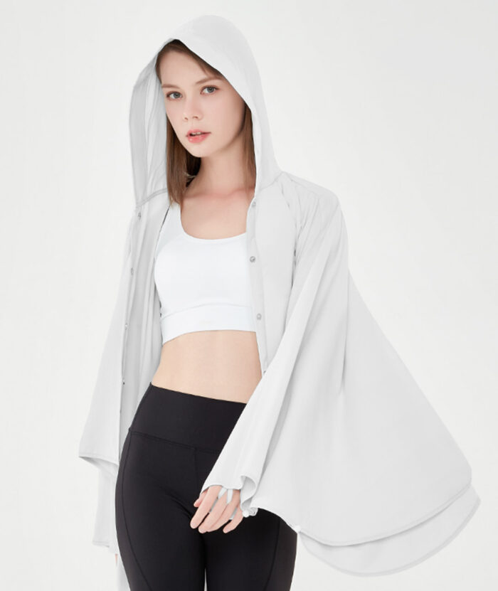 抗UV-冰絲連帽開襟遮陽罩衫-女