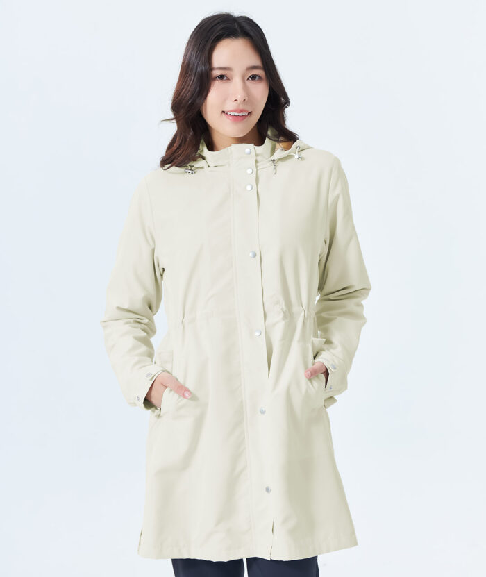 抗UV-環保防潑水中長版風衣外套-女