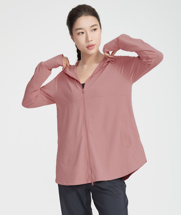 抗UV-Apex涼感彈性簡約連帽中長版外套-女