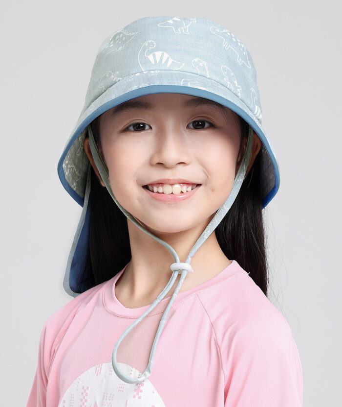抗UV-圖樣護頸漁夫帽-童 - 俏皮藍#63, F