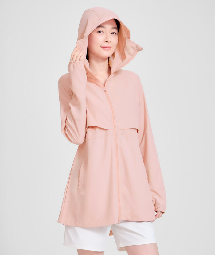 抗UV-Suptex清涼口罩連帽長外套-帽簷可拆 - 玫瑰粉#23, M