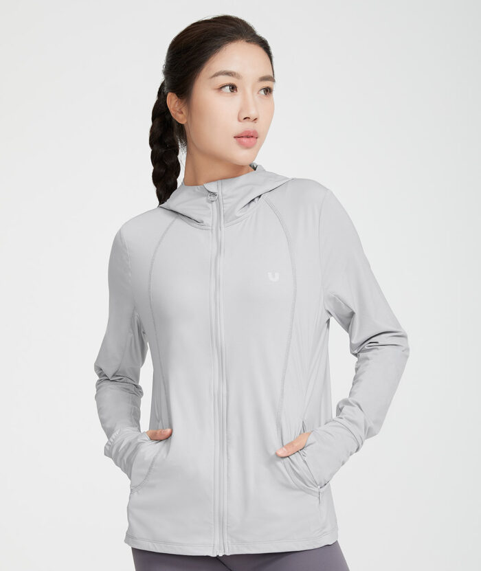 抗UV-Apex涼感保濕修身剪接連帽外套-女