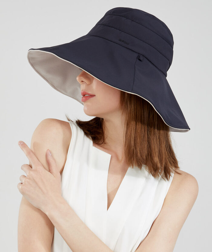 抗UV-Suptex清涼雙面造型帽-馬尾洞 - 暗夜黑#09, F