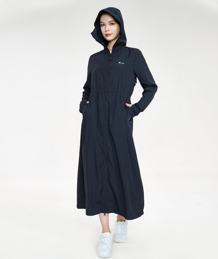 抗UV-Suptex清涼沖孔透氣口罩連帽長外套-女 - 暗夜黑#09, 2L