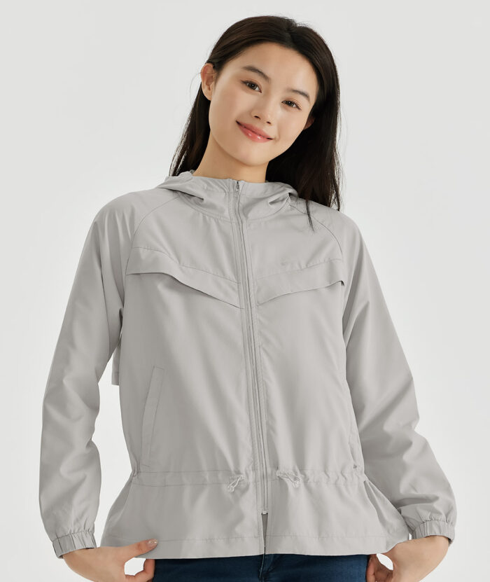 抗UV-環保防潑水連帽外套-女 - 淺灰色#03, M