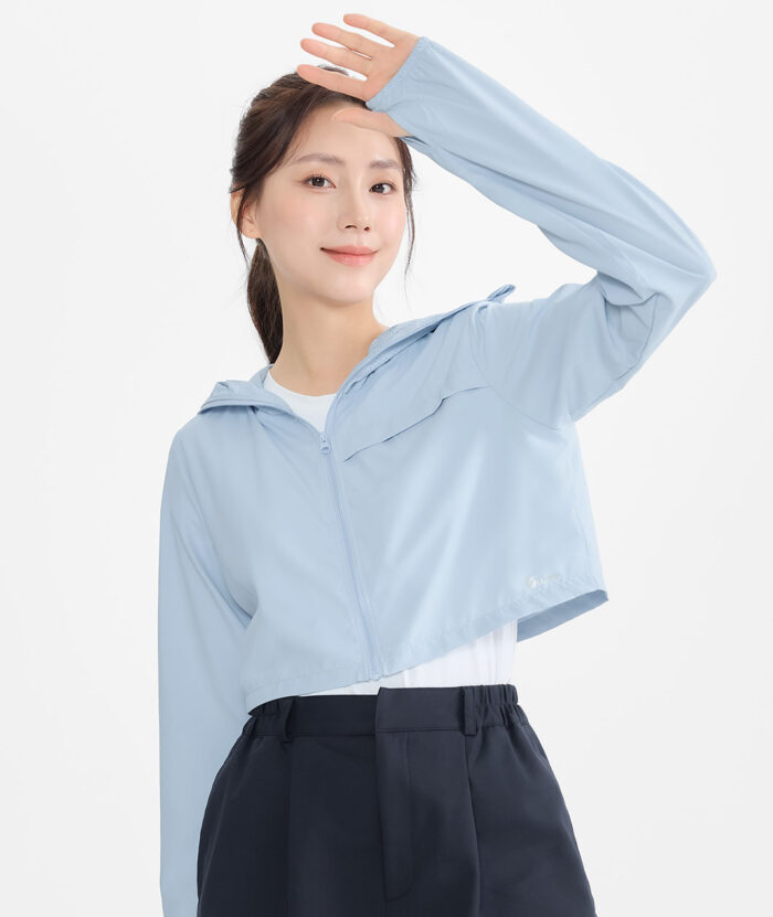 抗UV-Suptex清涼透氣口罩連帽短版外套-女 - 寶寶藍#62, XL