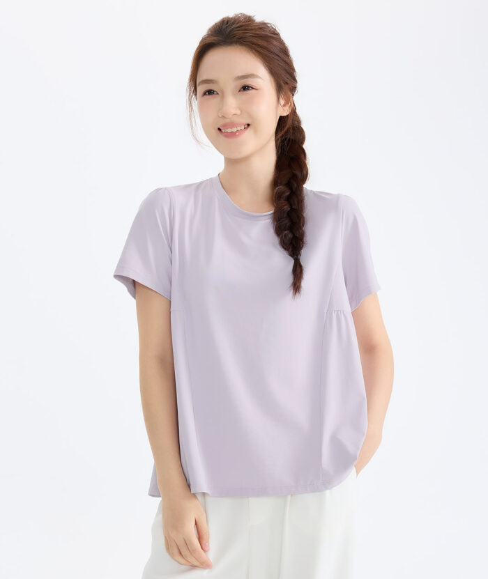 抗UV-Apex涼感彈性花褶短袖上衣-女