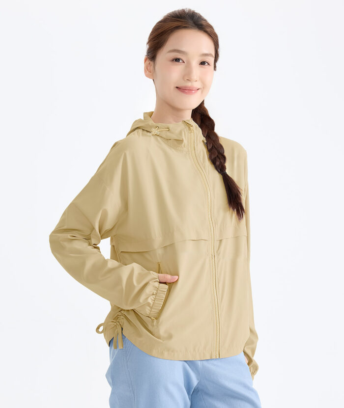 抗UV-Suptex清涼自體收納抽繩寬鬆連帽外套-女