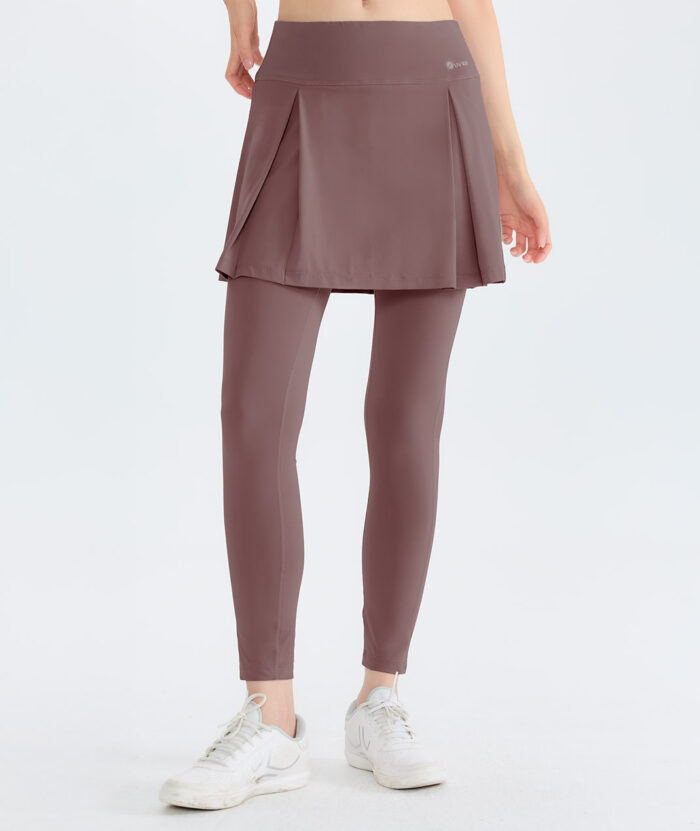 抗UV-Apex涼感彈性假兩件式打褶褲裙-女