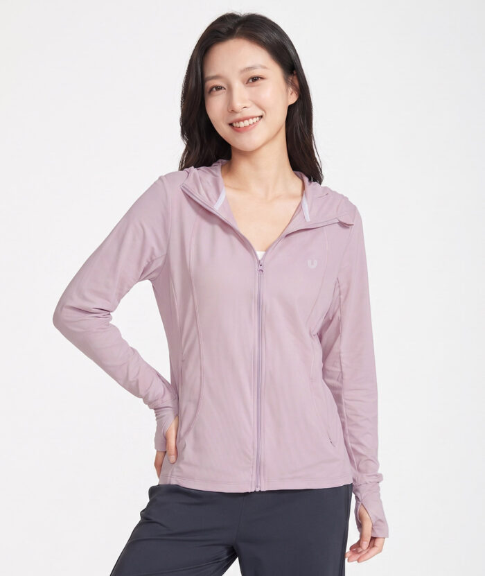 抗UV-Apex涼感保濕修身剪接連帽外套-女