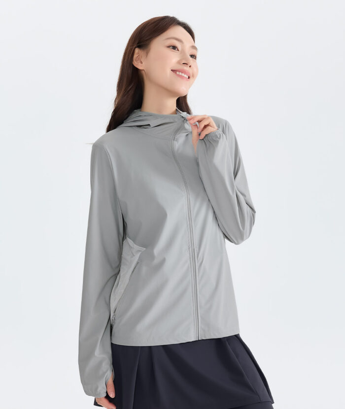 抗UV-Apex涼感排汗拼接修身連帽外套-女