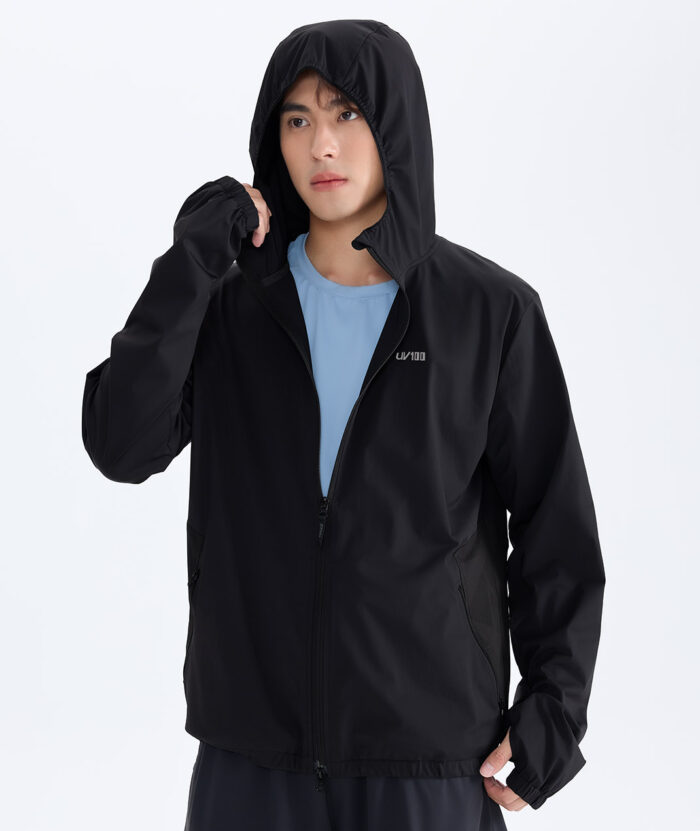 抗UV-Apex涼感排汗拼接縮口連帽外套-男