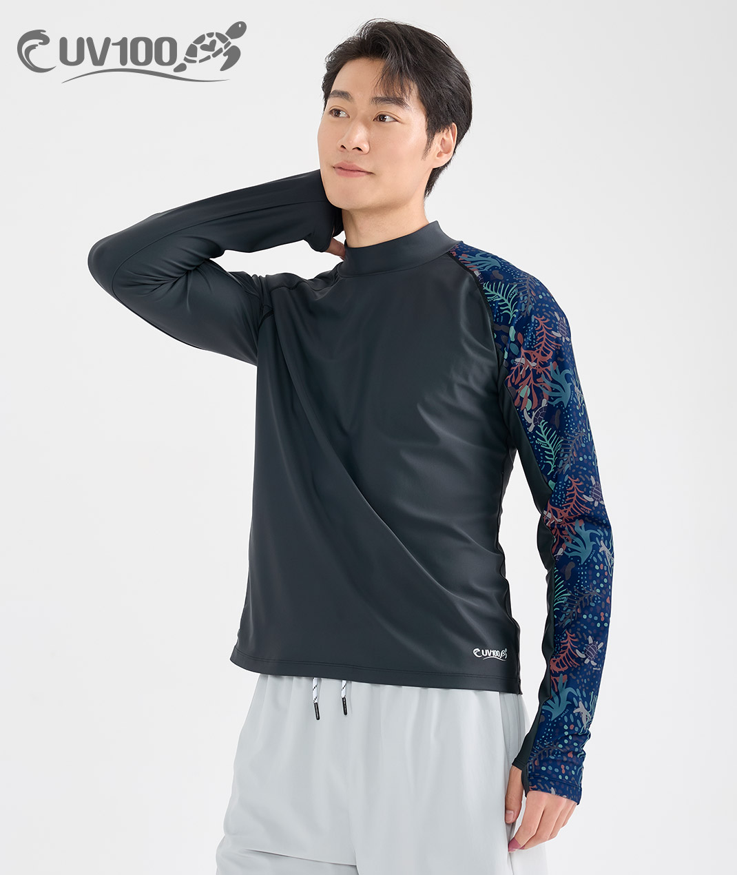 UV100x海龜-抗UV-涼感水母戲水長袖上衣-男