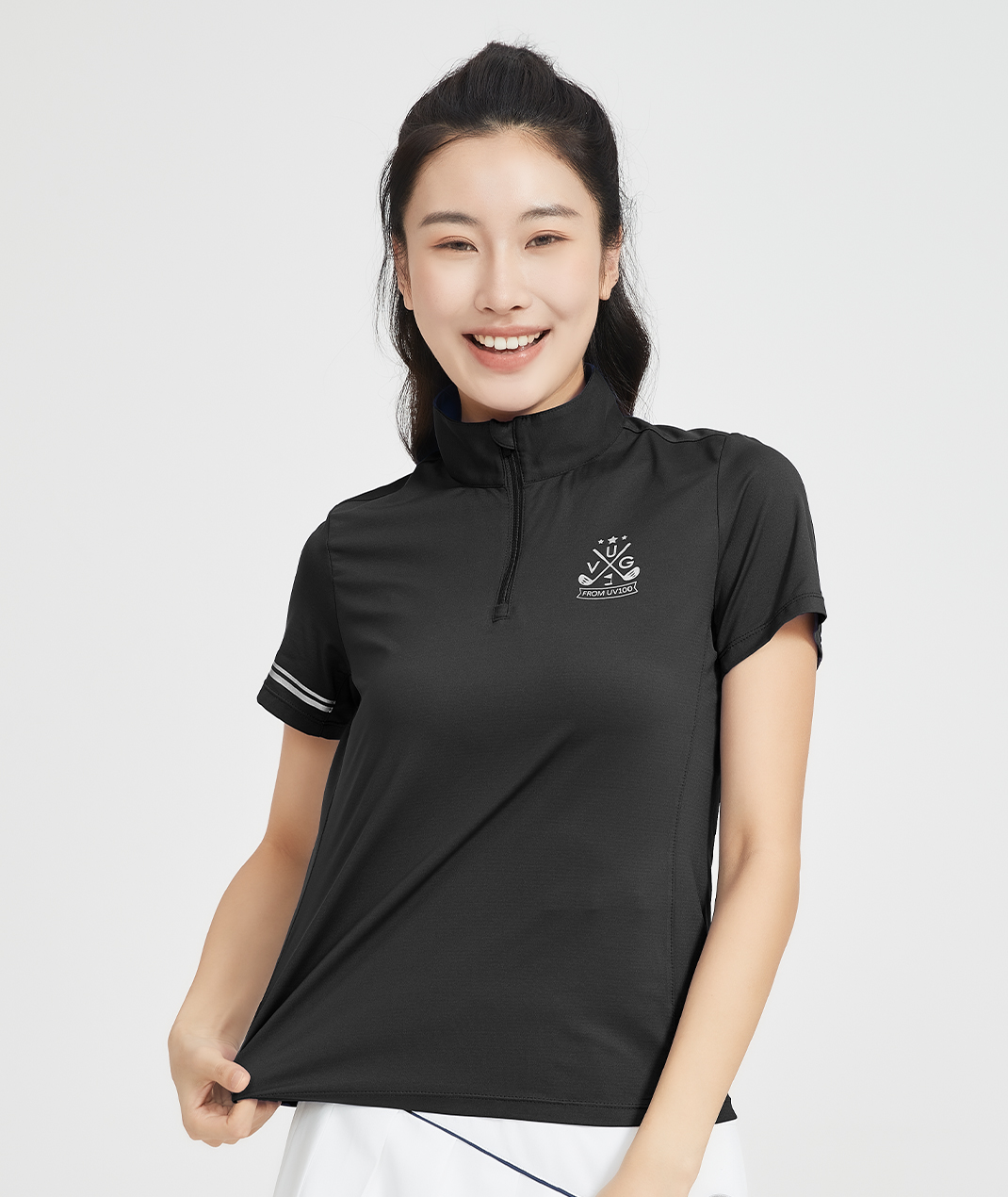 抗UV-Apex銀纖維抗菌半開襟立領上衣-女