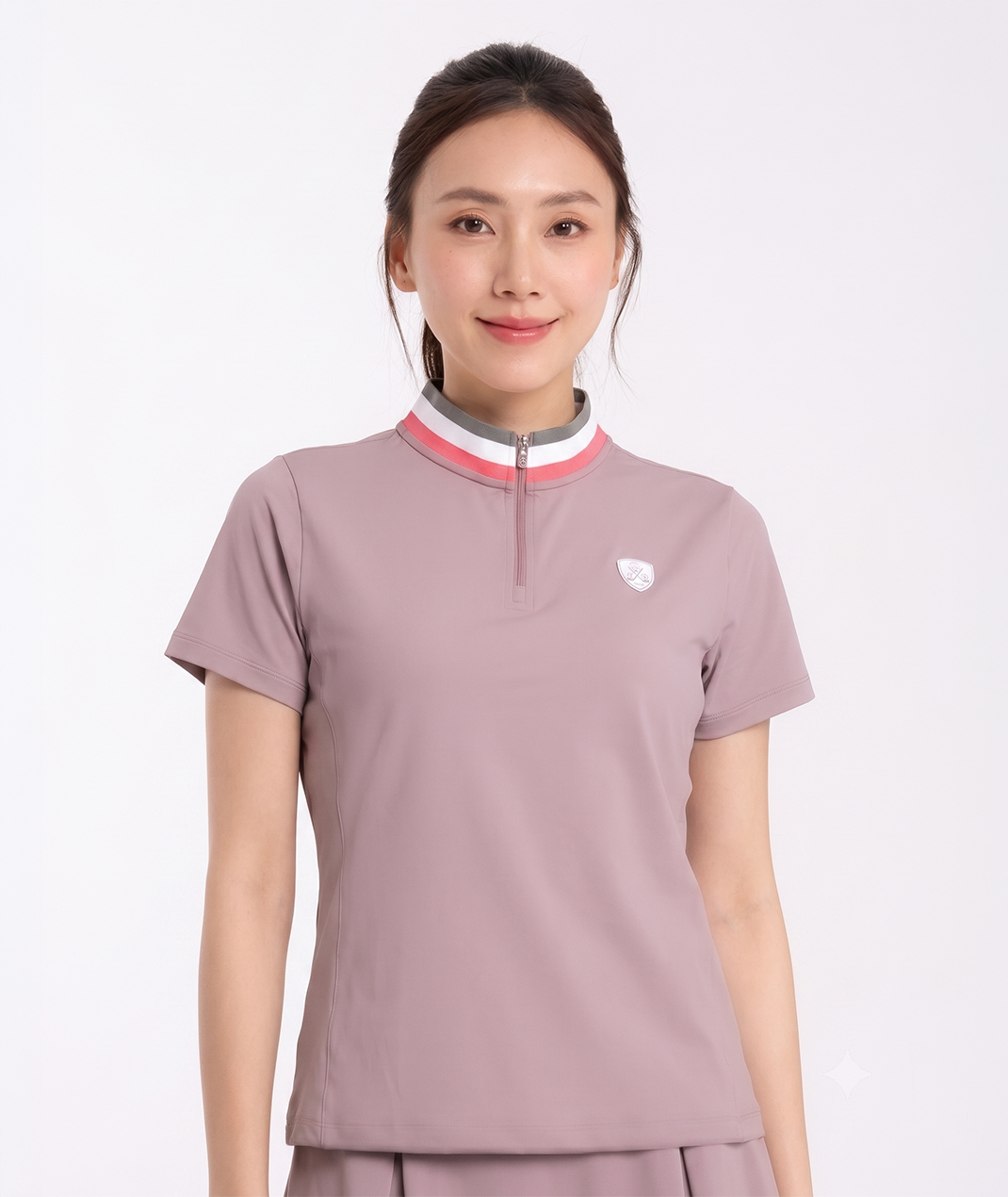 抗UV-Apex銀纖維配條撞色立領上衣-女