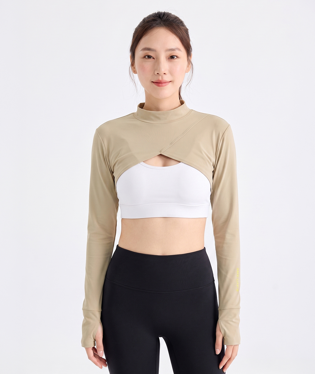 抗UV-涼感水母戲水小高領短版合身上衣-女